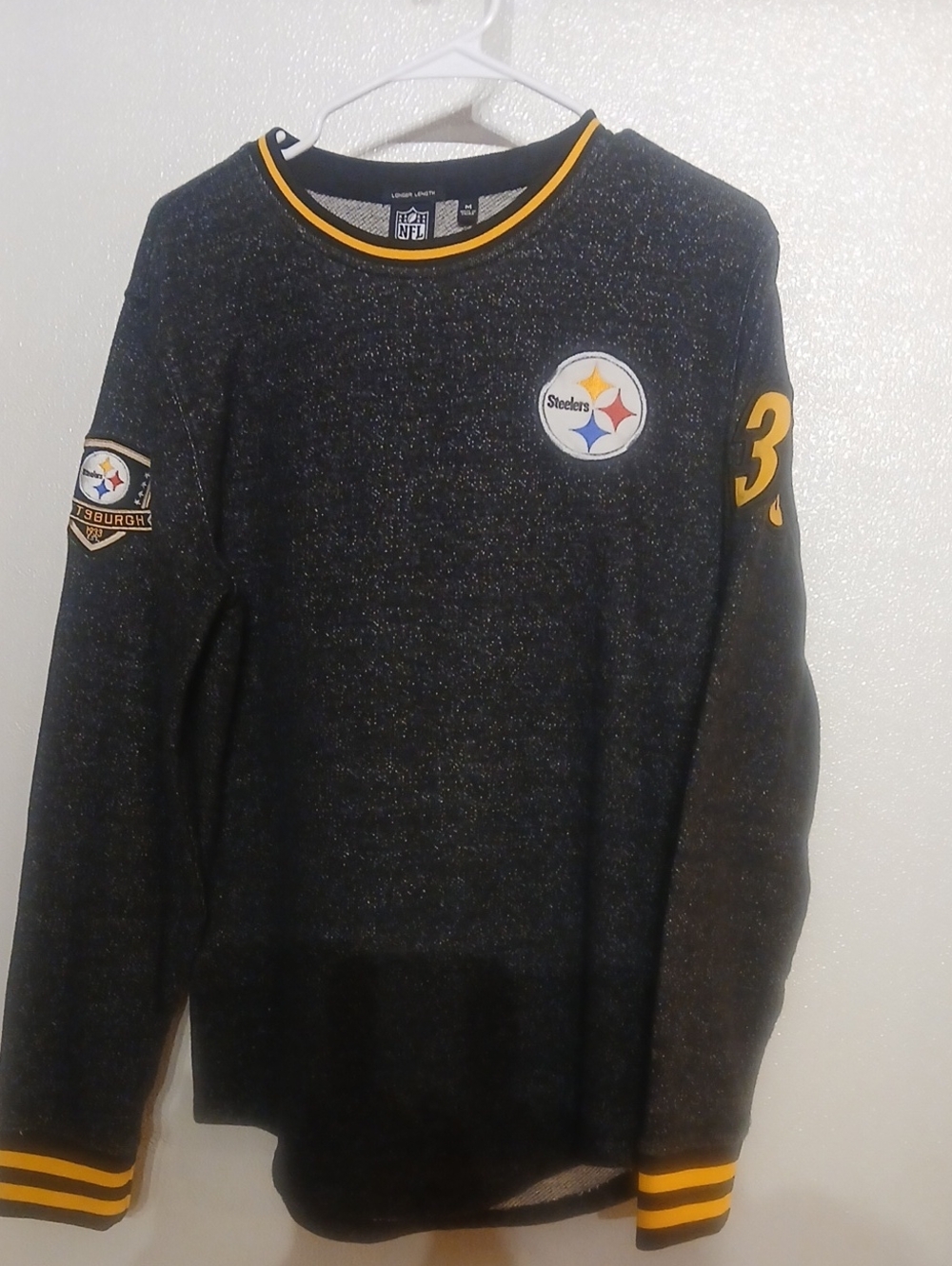 NFL Pittsburgh Steelers Team Apparel Black Heather Men's M Longer Length